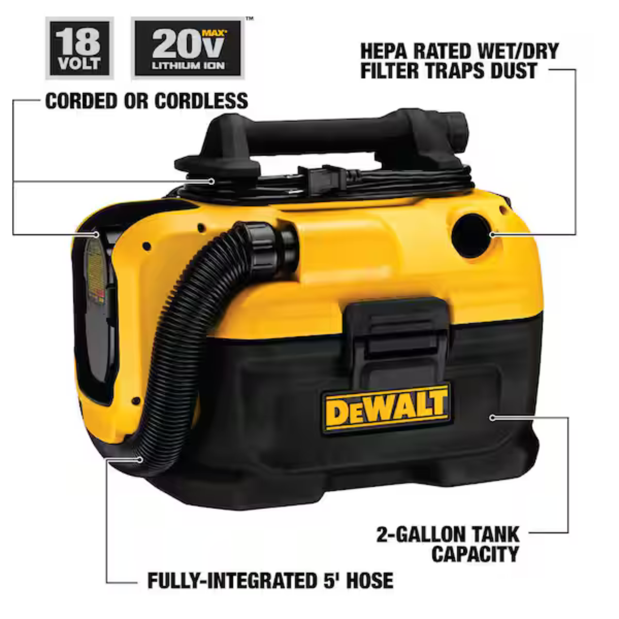 DEWALT 20V MAX Cordless/Corded Wet-Dry Vacuum (Tool Only) from GME Supply